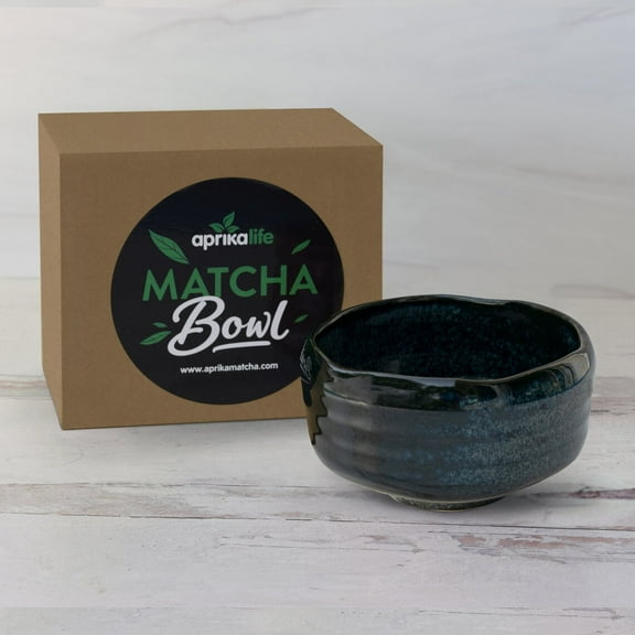 AprikaLife Traditional Japanese Matcha Tea Bowl Handcrafted Ceramic Tea Ceremony Cup Indigo Glaze