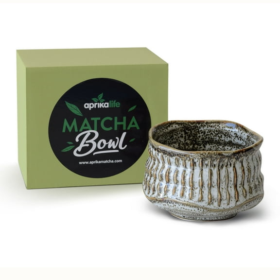 AprikaLife Traditional Japanese Matcha Tea Bowl Handcrafted Ceramic Tea Ceremony Cup White & Black Crystal Glaze
