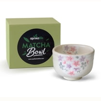 AprikaLife Traditional Japanese Matcha Tea Bowl Handcrafted Ceramic White Glaze with Japanese Manyou-Sakura Flowers