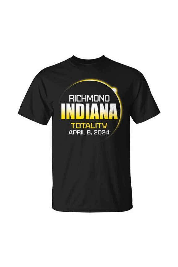 April 2024 Total Solar Eclipse Graphic Tee – Richmond Indiana Totality Cotton T-Shirt for Adults, Astronomy Event Souvenir Outfit, Size 3XL, Color Black