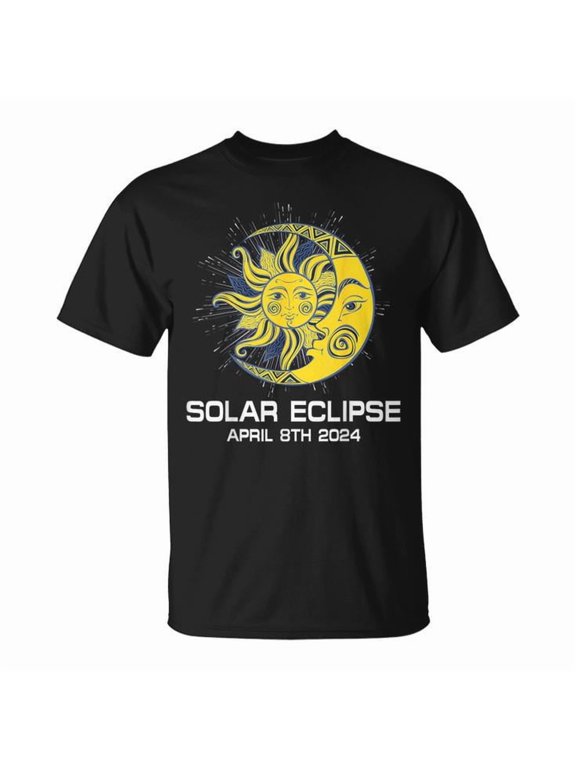 April 8th 2024 Total Solar Eclipse Tee Astronomy Event Unisex Adult Cotton Souvenir Graphic Shirt, Size S, Color Black