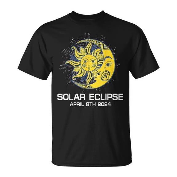 April 8th 2024 Total Solar Eclipse Tee Astronomy Event Unisex Adult Cotton Souvenir Graphic Shirt, Size XL, Color Black