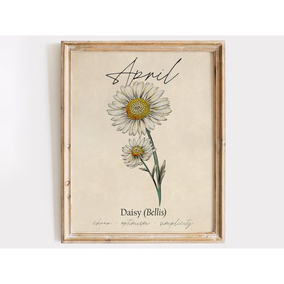 April Birth Flower Cross Stitched Daisy Vintage Inspired Decorative Design Accent Wall Decor
