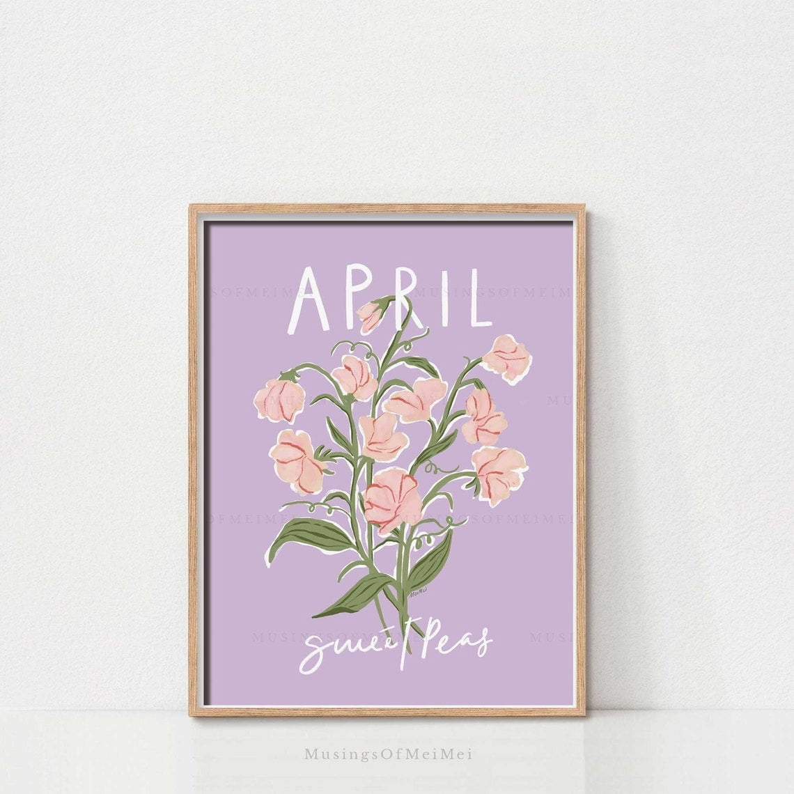 April Birth Month Flower Nursery Wall Art Print, Sweet Pea, Botanical ...