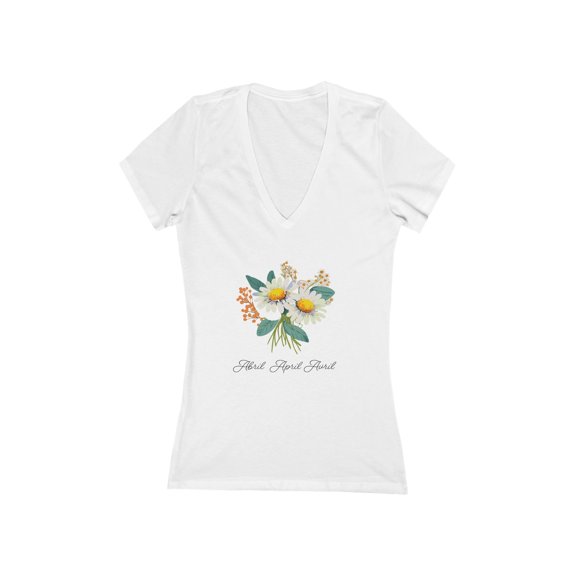 April Birthday Flower, Daisies - Jersey Short Sleeve Deep V-Neck Tee