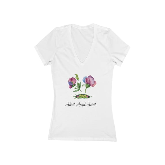 April Birthday Flower, Sweet Pea - Jersey Short Sleeve Deep V-Neck Tee