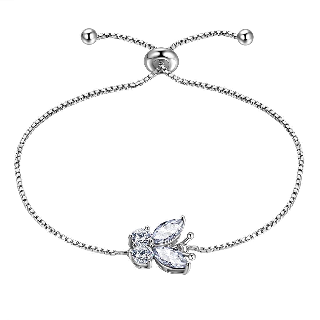 April Birthstone Bracelets White Butterfly Bracelet Diamond CZ 925 Sterling Silver Jewelry Women Birthday Graduation Mother's Day Gifts