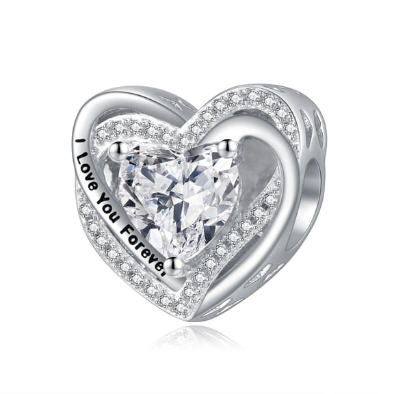 April Birthstone Charms for Bracelets Sterling Silver Charms for Bracelets Love Heart Bead Charms for Charm Bracelets Necklace CZ Birthday Charm Gifts for Women