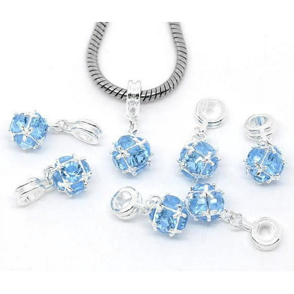 April Birthstone Dangle Charm Pendant for European Clip on Charm Jewelry w/ Lobster Clasp