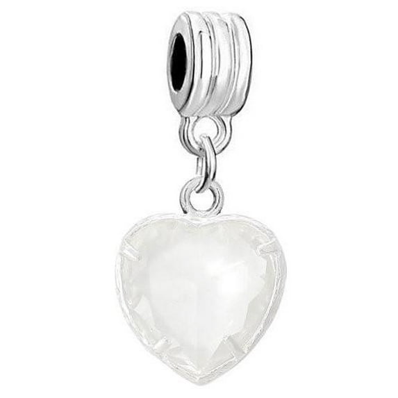 April Clear Cubic zirconia Birthstone Charms Fits European Snake Chain Charm Bracelet