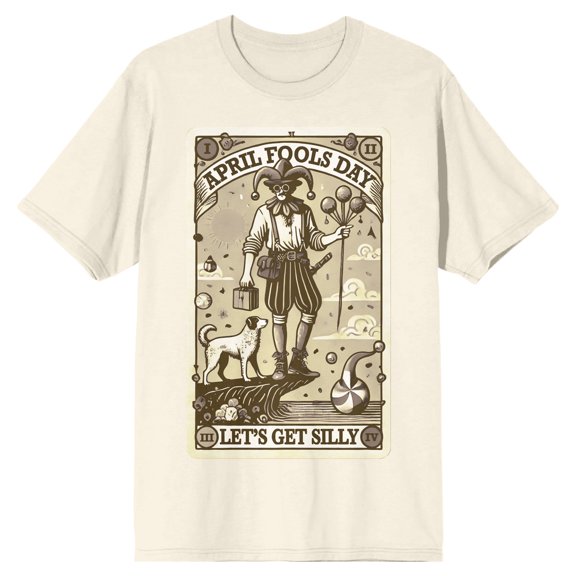 April Fools Day Let's Get Silly Adult Natural Crew Neck Short Sleeve T-shirt-XXL