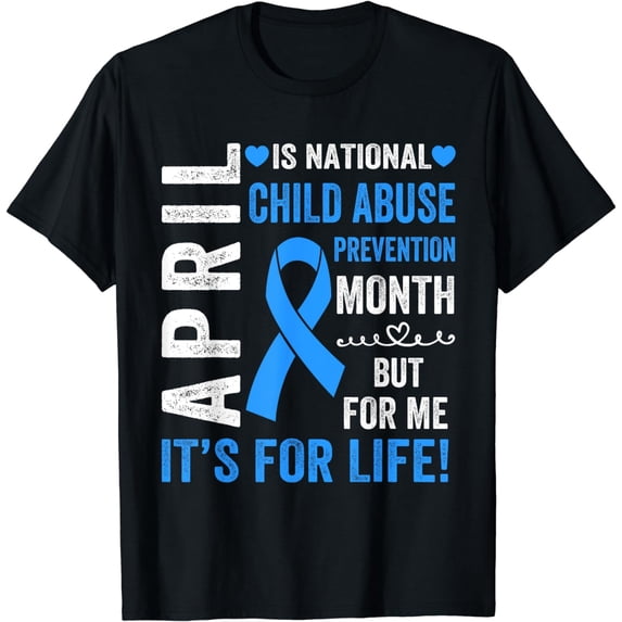 April Is Child Abuse Prevention Month Awareness Blue Ribbon T-Shirt