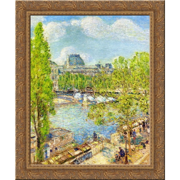 April, Quai Voltaire, Paris 24x20 Gold Ornate Wood Framed Canvas Art by Childe Hassam