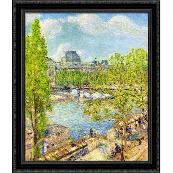 April, Quai Voltaire, Paris 28x32 Large Black Ornate Wood Framed Canvas Art by Childe Hassam