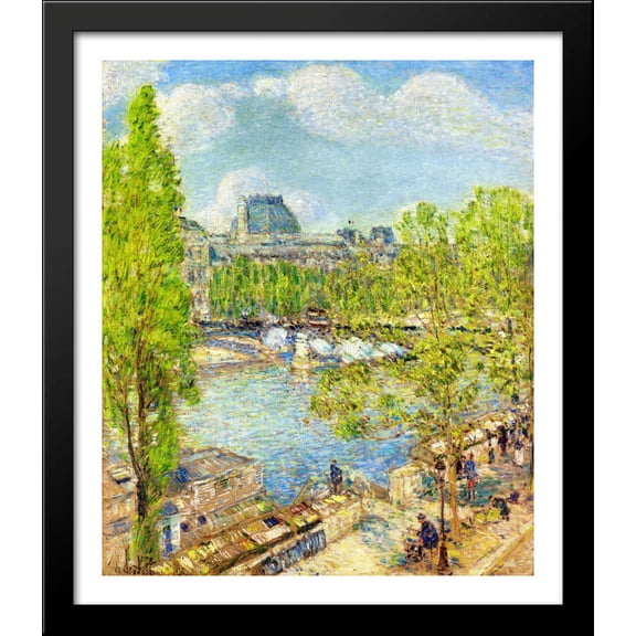 April, Quai Voltaire, Paris 28x32 Large Black Wood Framed Print Art by Childe Hassam