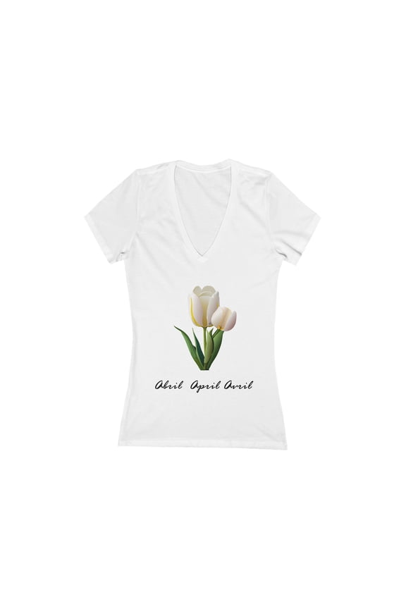 April Seasonal Flower, Tulips - Jersey Short Sleeve Deep V-Neck Tee