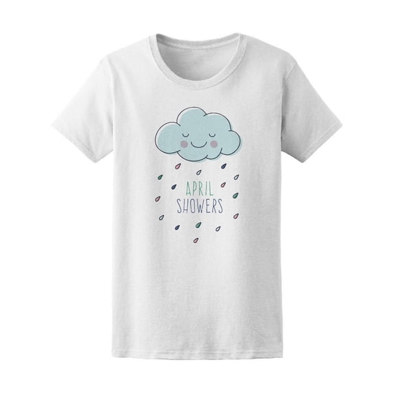 April Showers Cute Cloud Doodle T-Shirt Women -Image by Shutterstock, Female XX-Large