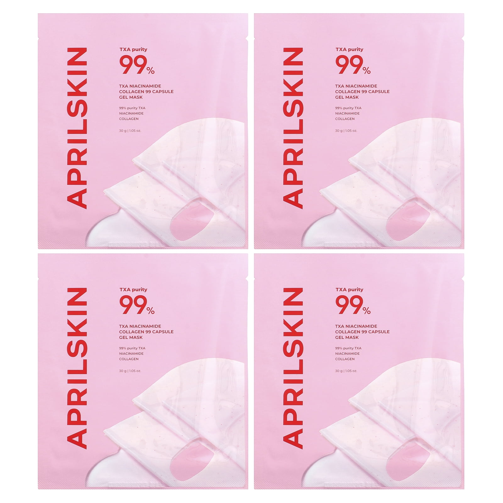 April Skin TXA Niacinamide Collagen 99 Capsule Gel Beauty Mask, 4 Sheets, 1.05 oz (30 g) Each