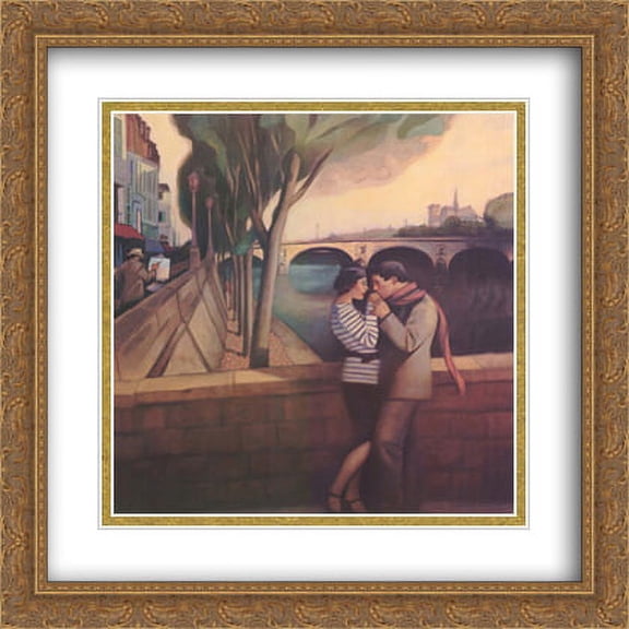 April in Paris 2x Matted 28x28 Large Gold Ornate Framed Art Print by Gary Kelley