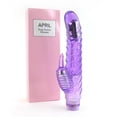 thumbnail image 1 of April's Seductive Dual Vibe - Intense G-Spot and Clitoral Stimulation - Ribbed Shaft - Waterproof - Anal Tease - AAA Batteries Required, 1 of 4
