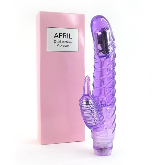 April's Seductive Dual Vibe - Intense G-Spot and Clitoral Stimulation - Ribbed Shaft - Waterproof - Anal Tease - AAA Batteries Required