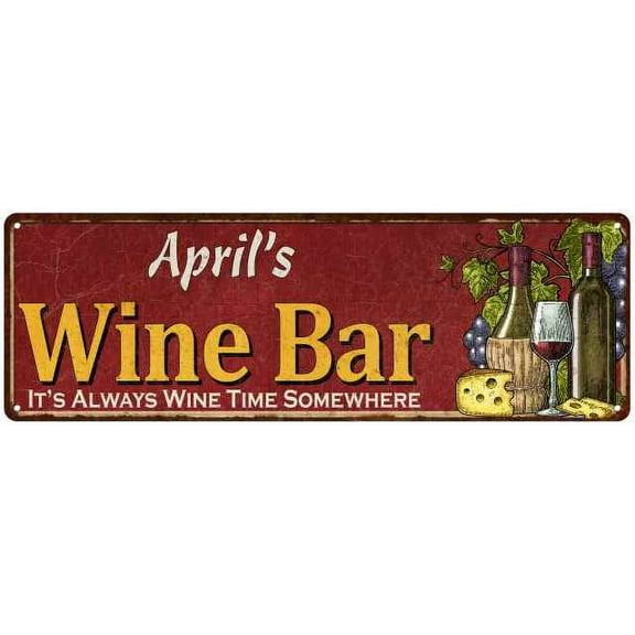 April's Wine Bar Red Gift Home Kitchen Decor 6x18 Sign 206180056147
