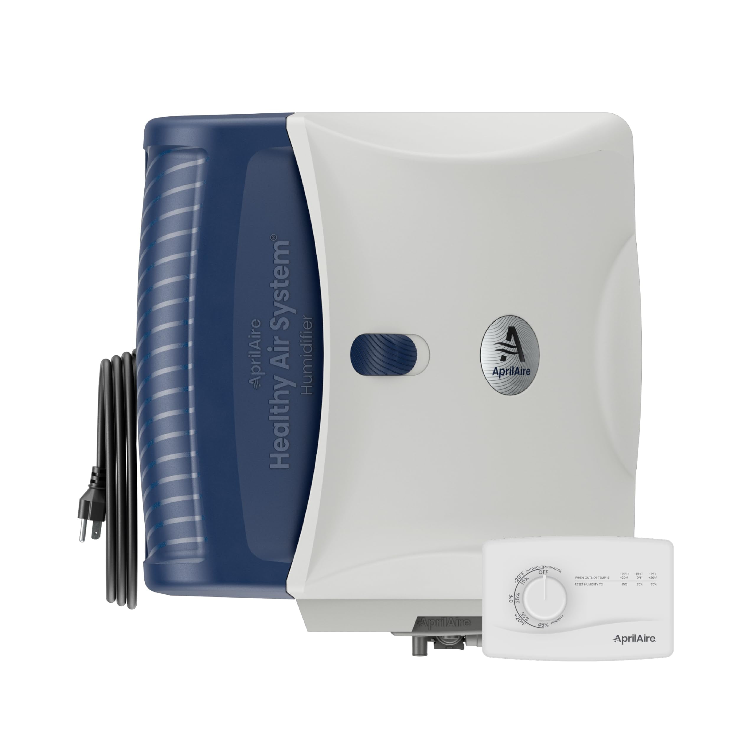 Whole-House White and Blue Evaporative Humidifier with Humidistat