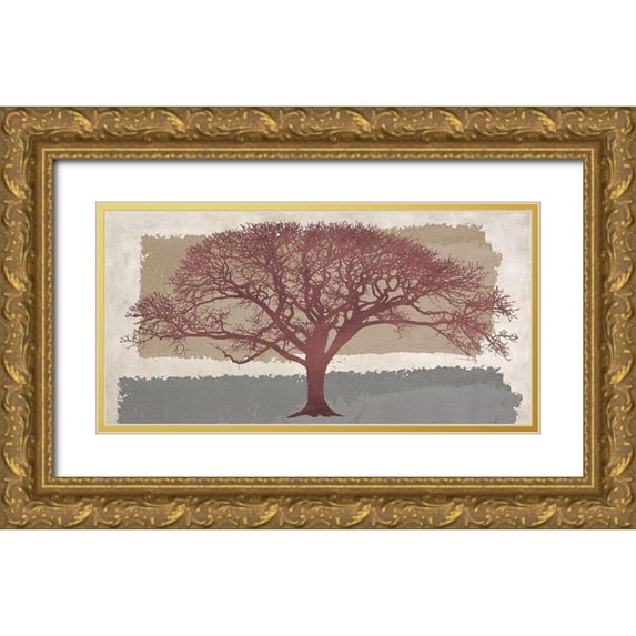 Aprile, Alessio 24x14 Gold Ornate Wood Framed with Double Matting Museum Art Print Titled - Burgundy Tree on abstract background