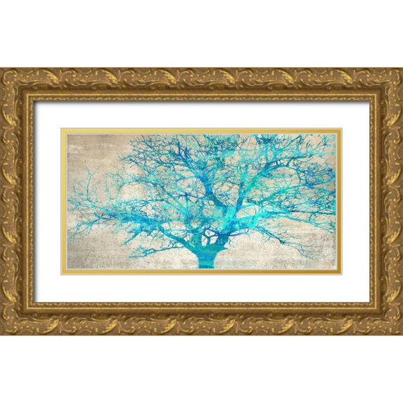 Aprile, Alessio 24x14 Gold Ornate Wood Framed with Double Matting Museum Art Print Titled - Turquoise Tree