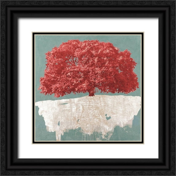 Aprile, Alessio 26x26 Black Ornate Wood Framed with Double Matting Museum Art Print Titled - Red Tree on Aqua