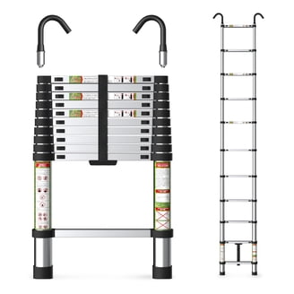 Juuar 10.5FT Telescoping Ladder Portable Extension Ladder with Non-Slip Feet & Stable Hook, Aluminum Collapsible Ladder for RV, Home, Attic