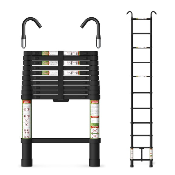 Aprleaf 10.5FT Telescoping Ladder with Anti-Slip Hooks, Aluminum Retraction Collapsible Extension Ladder, 330 LBS Capacity with Non-slip Feet, Portable Multi-purpose Compact Ladder for Home, RV, Loft