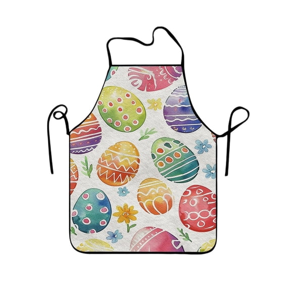 Apron Easter Themed Kitchen Cooking Apparel With Rabbit Egg Print Adjustable Neck Strap Holiday Party Decor Protective Smock For Adults