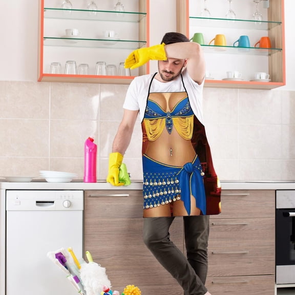 Apron,Funny Personality Creative Apron Muscle Men's Apron Bikini Series Cartoon Couple Apron Polyester Apron