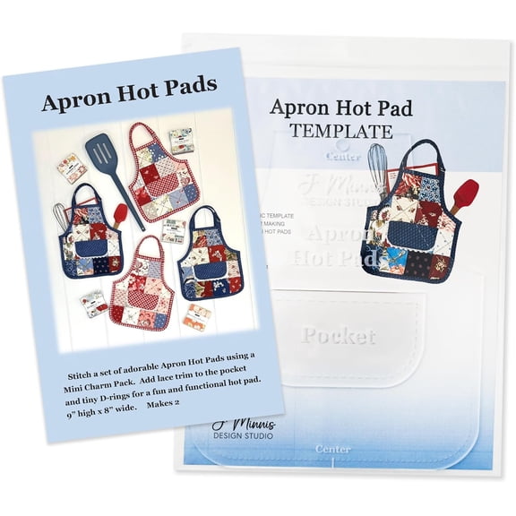 Apron Hot Pads Pattern & Template Set, 9x8 inch, Makes 2 Mini Quilted Pads with Pockets$$Art & Craft