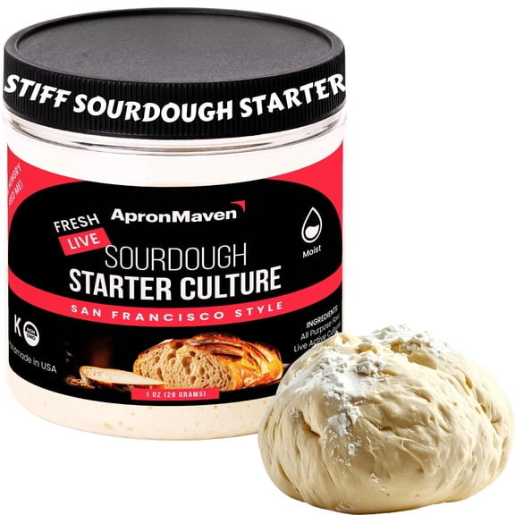 Apron Maven Stiff Sourdough Starter, Low Hydration Live Culture for Sour Dough Bread Baking, Bake Better Sourdough Bread Faster Than Standard Starters (San Francisco)