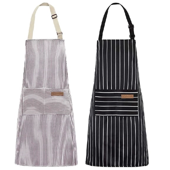 Apron Sleeve Kitchen Striped Pattern Apron for Stylish Home Use with Easy Care and Adjustable Straps,35.43 inch,White