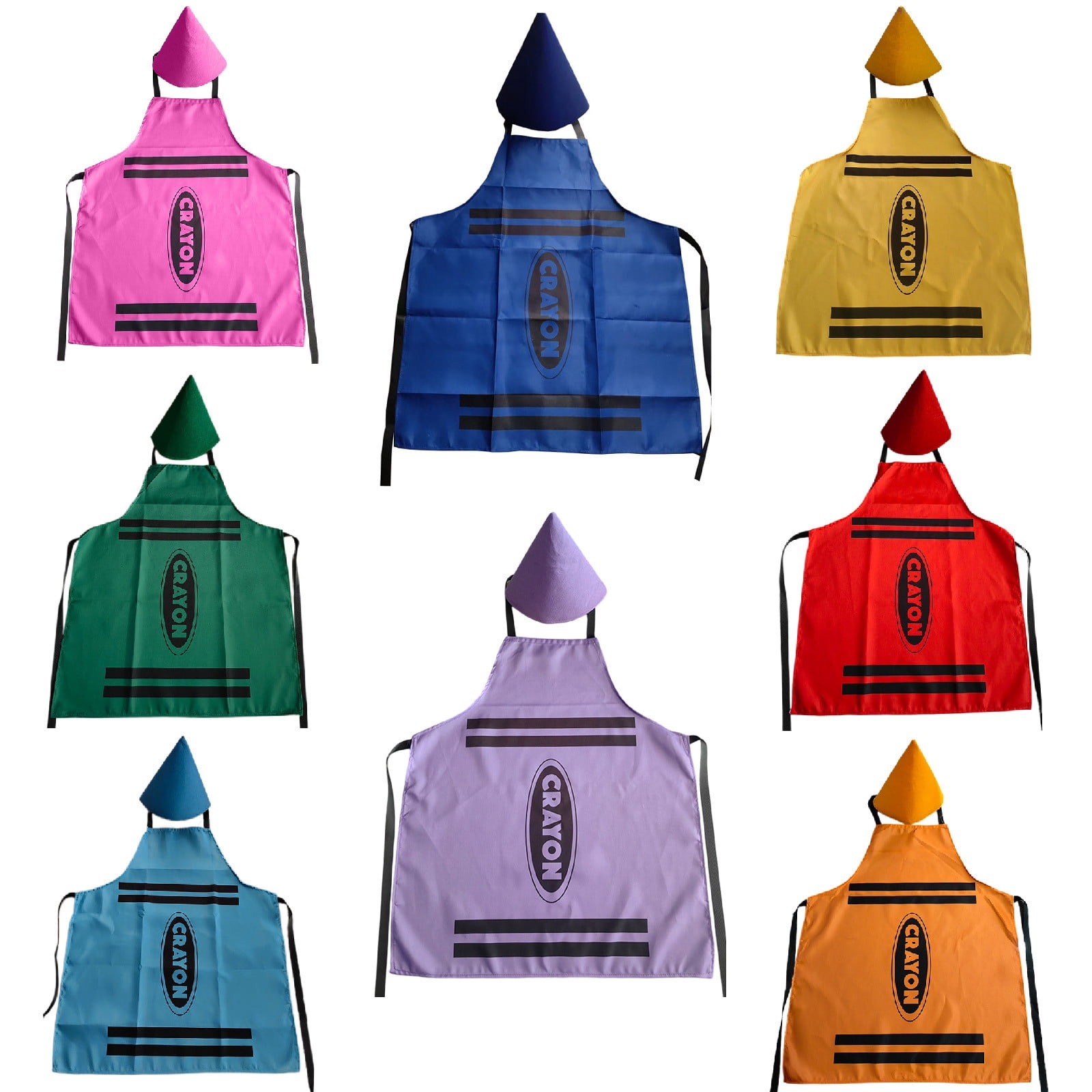 Apron Sleeve Set for Adults Novelty Kitchen Party Oil- Aprons with Hat and Colorful Crayon Theme for Play and Festive Dress Up