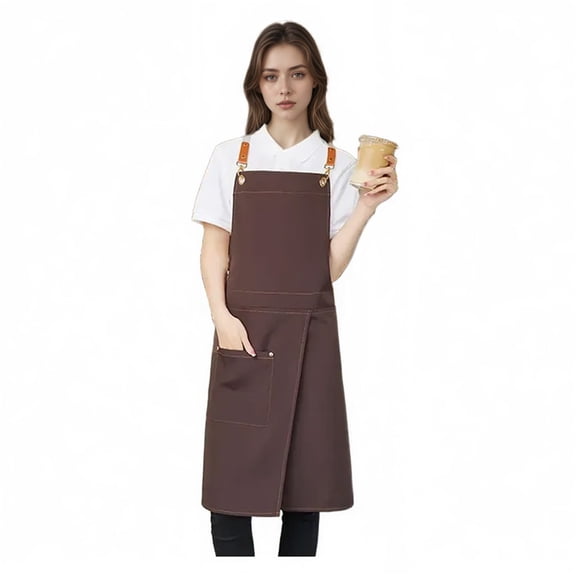 Apron for Women Men with Long Adjustable Cross Back Straps and Large Pockets Canvas Cooking Kitchen Chef Bib Aprons dark brown Waterproof Apron