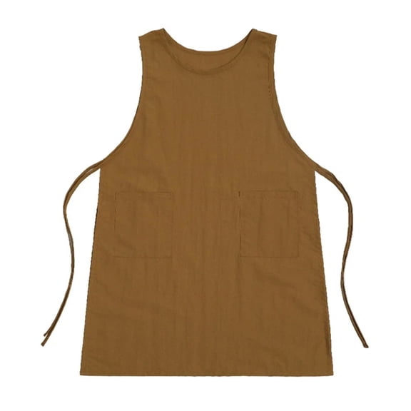 Apron plus size women's split type apron with pockets, suitable for cooking, gardening, painting (tea brown)