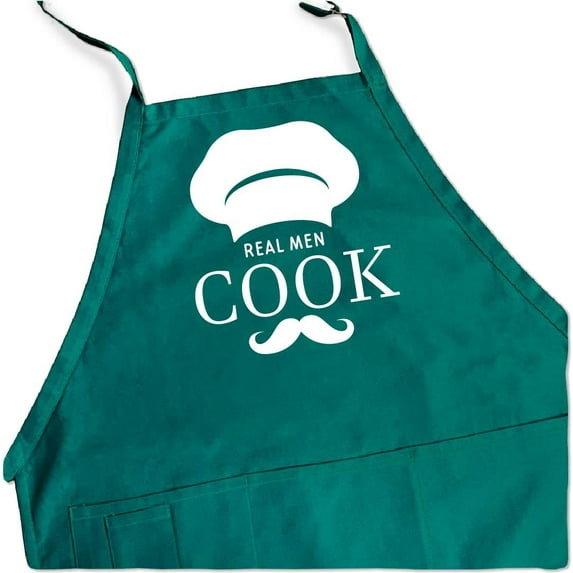 ApronMen, BBQ Apron For Men - Real Men Cook - 100% Cotton Funny Cooking Aprons For Men with Pockets - Teal Color