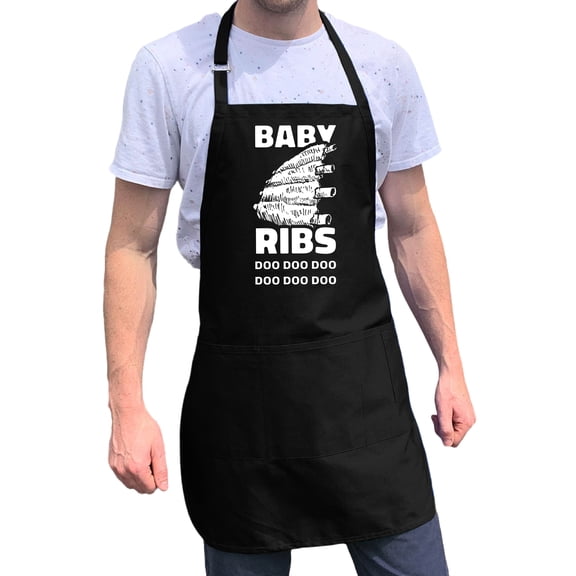 ApronMen, Funny Aprons For Men - Baby Ribs - 100% Cotton with Pockets - Black