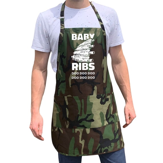 ApronMen, Funny Aprons For Men - Baby Ribs - 100% Cotton with Pockets - Green Camo