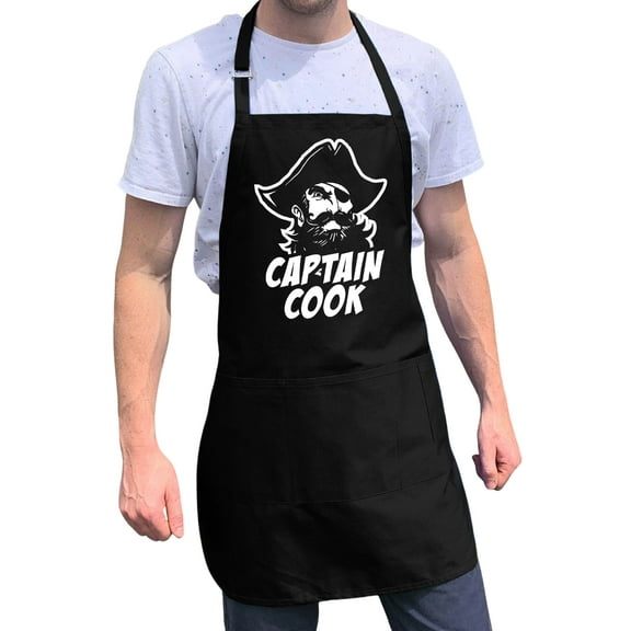 ApronMen, Funny Aprons For Men - Captain Cook - 100% Cotton with Pockets - Black