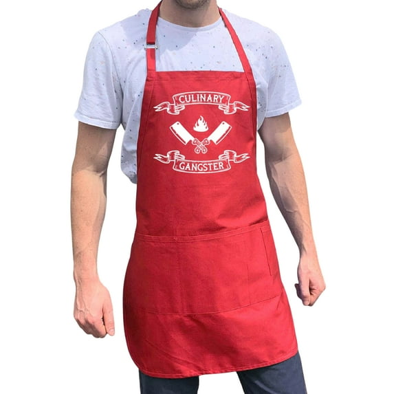 ApronMen, Funny Aprons For Men - Culinary Gangster - 100% Cotton with Pockets - Red
