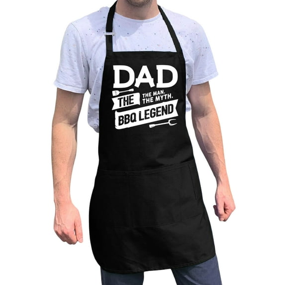 ApronMen, Funny Aprons For Men - Dad. The Man. The Myth. - 100% Cotton with Pockets - Black
