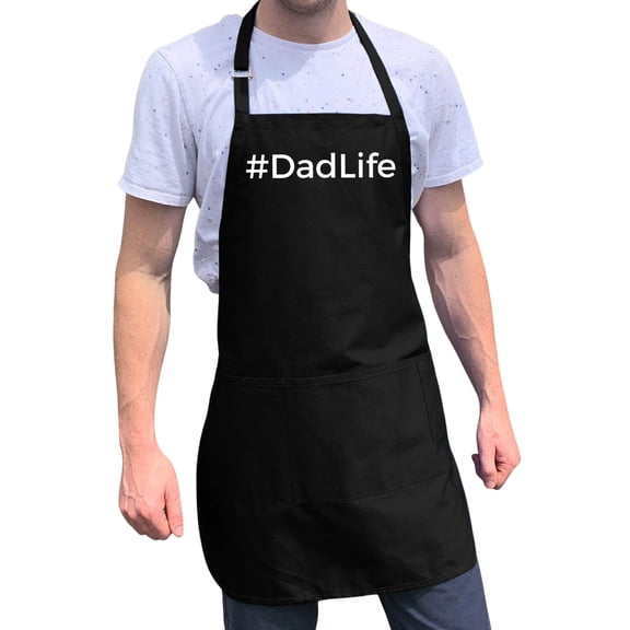 ApronMen, Funny Aprons For Men - #DadLife - 100% Cotton with Pockets - Black