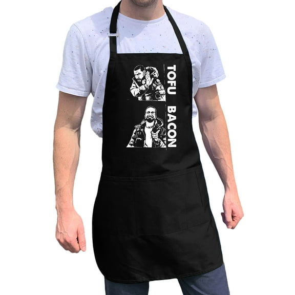 ApronMen, Funny Aprons For Men - Drake: Tofu, Bacon - 100% Cotton with Pockets - Black