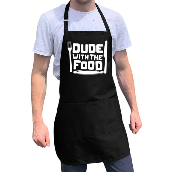 ApronMen, Funny Aprons For Men - Dude With Food - 100% Cotton with Pockets - Black