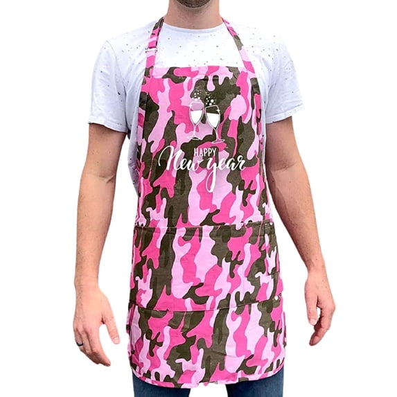 ApronMen, Funny Aprons For Men - Happy New Year - 100% Cotton with Pockets - Pink Camo
